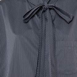 Pre Owned Balenciaga Charcoal Grey Striped Cotton Neck Tie Detail Oversized Shirt S