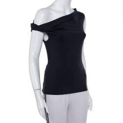 Pre Owned Balenciaga Charcoal Grey Knit One Shoulder Top S