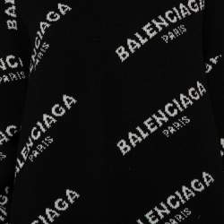 Pre Owned Balenciaga Black Logo Intarsia Knit Oversized Turtleneck Sweater S
