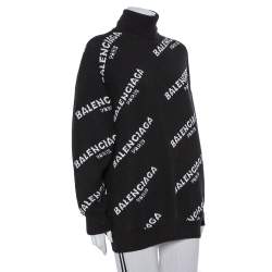 Pre Owned Balenciaga Black Logo Intarsia Knit Oversized Turtleneck Sweater S