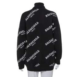 Pre Owned Balenciaga Black Logo Intarsia Knit Oversized Turtleneck Sweater S