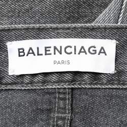 Balenciaga Charcoal Grey Denim Raw Edge Detail Shorts M