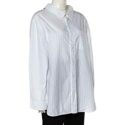 مملوكة مسبقًا Balenciaga White Striped Cotton Wide Open Collar Detail Oversized Shirt S