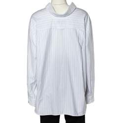 مملوكة مسبقًا Balenciaga White Striped Cotton Wide Open Collar Detail Oversized Shirt S