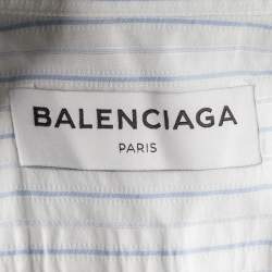 مملوكة مسبقًا Balenciaga White Striped Cotton Wide Open Collar Detail Oversized Shirt S