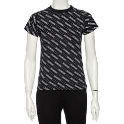 Pre Owned Balenciaga Black Cotton Diagonal Monogram Crewneck T-shirt XS