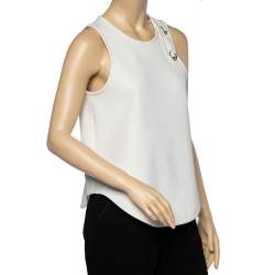 Pre Owned Balenciaga White Knit Embellished Sleeveless Top L