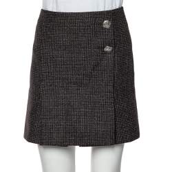 Pre Owned Balenciaga Black Patterned Wool Button Detail Mini Skirt M