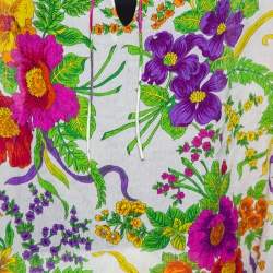 Pre Owned Balenciaga White Floral Print Lurex Silk Slide Blouse L