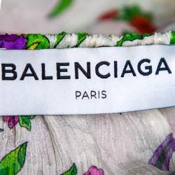Pre Owned Balenciaga White Floral Print Lurex Silk Slide Blouse L