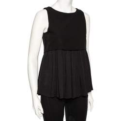 Pre Owned Balenciaga Black Textured Silk Contrast Overlay Detailed Sleeveless Mini Dress M