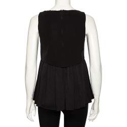 Pre Owned Balenciaga Black Textured Silk Contrast Overlay Detailed Sleeveless Mini Dress M