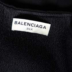 Pre Owned Balenciaga Black Textured Silk Contrast Overlay Detailed Sleeveless Mini Dress M