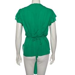 Pre Owned Balenciaga Green Silk Pleated Asymmetrical Blouse S