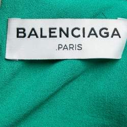 Pre Owned Balenciaga Green Silk Pleated Asymmetrical Blouse S