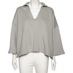 Pre Owned Balenciaga Light Grey Wool Collar Detailed Oversized Cropped Sweatshirt M