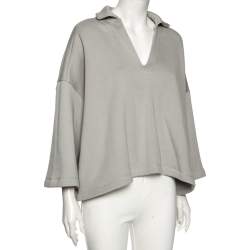 Pre Owned Balenciaga Light Grey Wool Collar Detailed Oversized Cropped Sweatshirt M