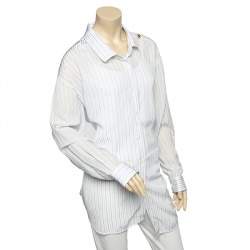 Balenciaga White Striped Georgette Button Front Pulled Shirt M