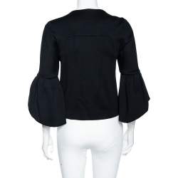 Pre Owned Balenciaga Black Wool Pleated Sleeve Detailed Cardigan M