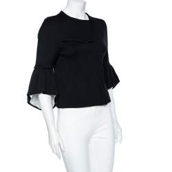 Pre Owned Balenciaga Black Wool Pleated Sleeve Detailed Cardigan M