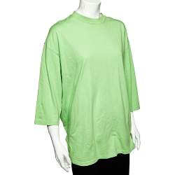 Pre Owned Balenciaga Neon Green Cotton Oversized Crewneck T-Shirt M