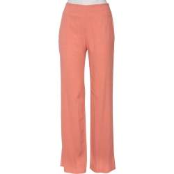Pre Owned Balenciaga Peach Crepe Wide Leg High Waisted Pants M