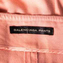 Pre Owned Balenciaga Peach Crepe Wide Leg High Waisted Pants M