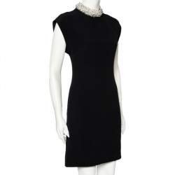 مملوكة مسبقًا Balenciaga Black Crepe Embellished Neck Detail Short Dress S