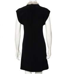 مملوكة مسبقًا Balenciaga Black Crepe Embellished Neck Detail Short Dress S