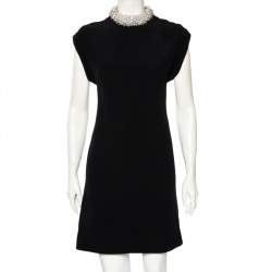 مملوكة مسبقًا Balenciaga Black Crepe Embellished Neck Detail Short Dress S