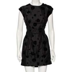 Pre Owned Balenciaga Black Flocked Silk Mini Dress M