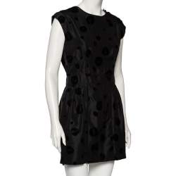 Pre Owned Balenciaga Black Flocked Silk Mini Dress M