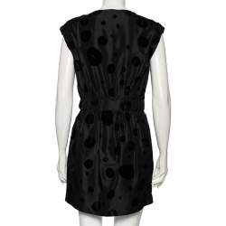 Pre Owned Balenciaga Black Flocked Silk Mini Dress M