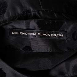 Pre Owned Balenciaga Black Flocked Silk Mini Dress M