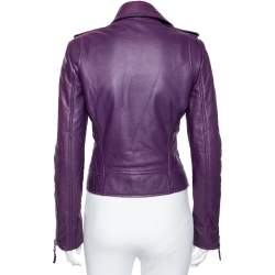 Pre Owned Balenciaga Purple Leather Cropped Biker Jacket M