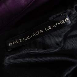 Pre Owned Balenciaga Purple Leather Cropped Biker Jacket M