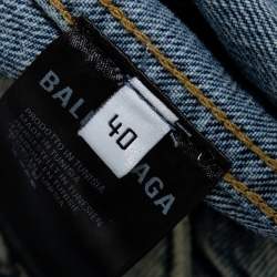 Pre Owned جاكت بالنسياغا فضفاض طباعة شعار دنيم نمط مجعد أزرق مقاس متوسط