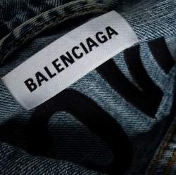 Pre Owned جاكت بالنسياغا فضفاض طباعة شعار دنيم نمط مجعد أزرق مقاس متوسط