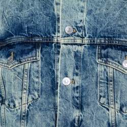 Pre Owned جاكت بالنسياغا فضفاض طباعة شعار دنيم نمط مجعد أزرق مقاس متوسط