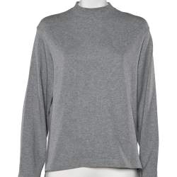 Pre Owned Balenciaga Grey Cotton Knit Waist Tie Detail Oversized Jumper S 