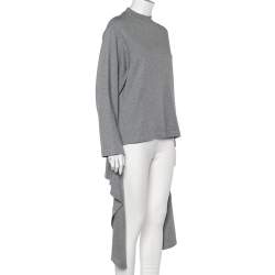 Pre Owned Balenciaga Grey Cotton Knit Waist Tie Detail Oversized Jumper S 