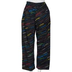 Pre Owned Balenciaga Multicolored Logo Printed Cotton Elasticized Waist Pants S