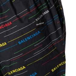 Pre Owned Balenciaga Multicolored Logo Printed Cotton Elasticized Waist Pants S