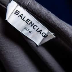 Balenciaga Grey Cotton Logo Printed Oversized Hoodie S