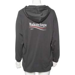 Pre Owned Balenciaga Grey Cotton Logo Printed Oversized Hoodie S
