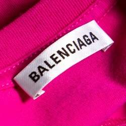 مملوكة مسبقًا Balenciaga Pink Cotton Logo Printed Oversized Crewneck T-Shirt S