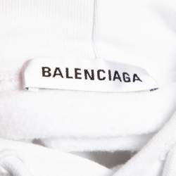 Pre Owned Balenciaga White Lipstick Logo Print Cotton Gathered Back Detail Oversized Hoodie S