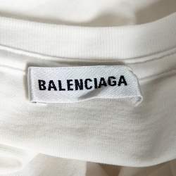 Pre Owned Balenciaga White Mode Logo Printed Cotton Crewneck T Shirt M