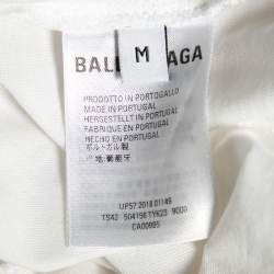 Pre Owned Balenciaga White Mode Logo Printed Cotton Crewneck T Shirt M