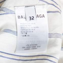 Pre Owned Balenciaga Off-White Striped Silk Logo Printed Oversized Shirt XS